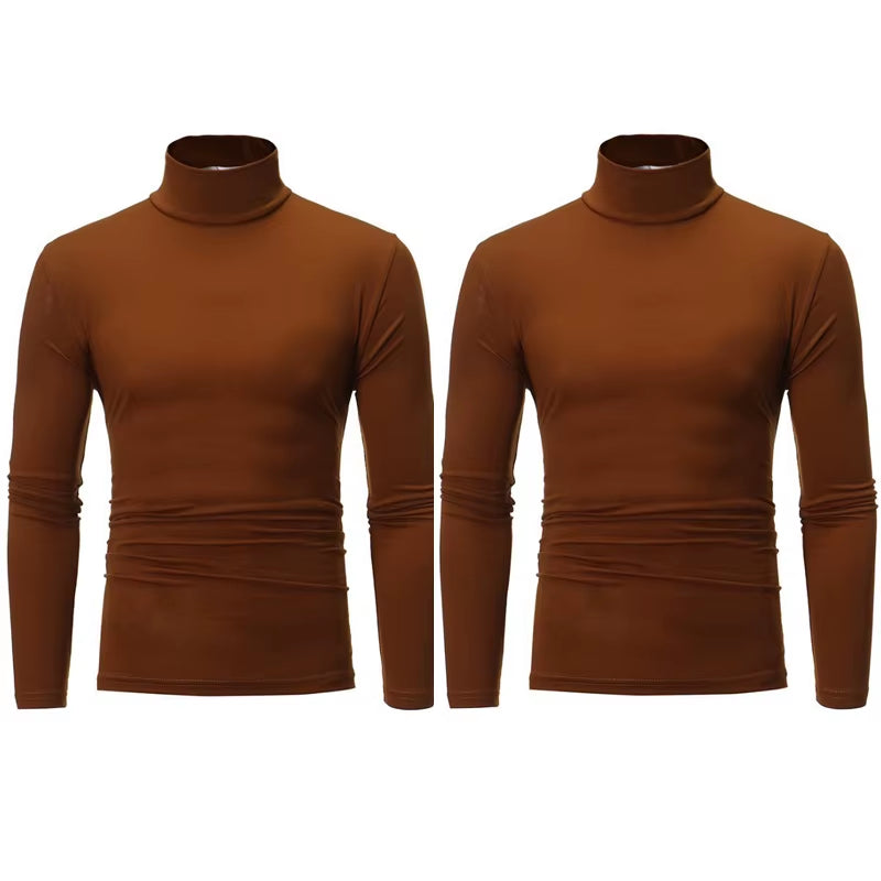 2Pcs Men Thin Warm Tops Men'S Autumn Long-Sleeved Thermal Underwer Male High Collar Fashion T-Shirt