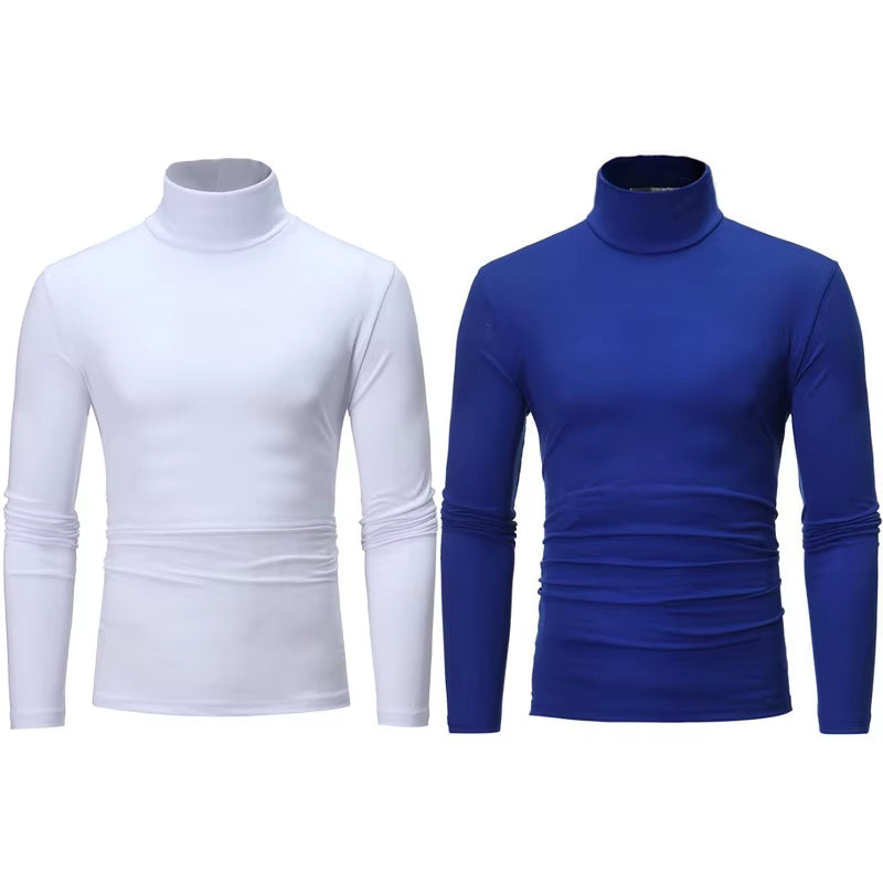 2Pcs Men Thin Warm Tops Men'S Autumn Long-Sleeved Thermal Underwer Male High Collar Fashion T-Shirt