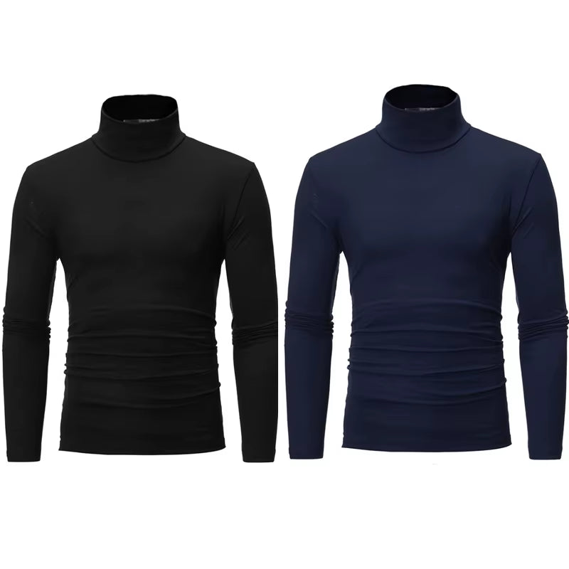 2Pcs Men Thin Warm Tops Men'S Autumn Long-Sleeved Thermal Underwer Male High Collar Fashion T-Shirt