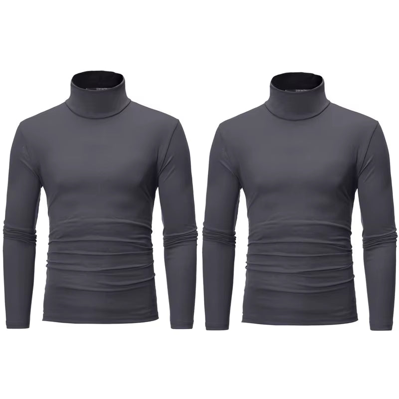 2Pcs Men Thin Warm Tops Men'S Autumn Long-Sleeved Thermal Underwer Male High Collar Fashion T-Shirt