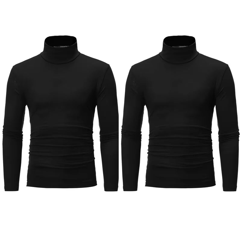 2Pcs Men Thin Warm Tops Men'S Autumn Long-Sleeved Thermal Underwer Male High Collar Fashion T-Shirt