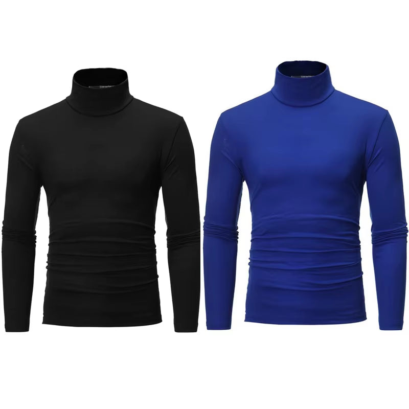 2Pcs Men Thin Warm Tops Men'S Autumn Long-Sleeved Thermal Underwer Male High Collar Fashion T-Shirt