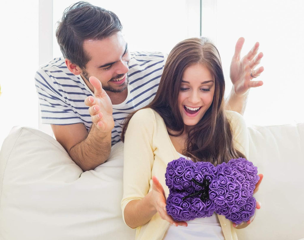 Rose Bear ,Rose Teddy Bear, Flower Bear Cub, Forever Rose Everlasting Flower for Window Display, Anniversary Christmas Valentines Gift (Purple)