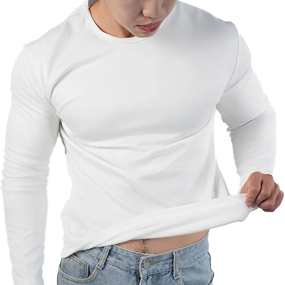 Men'S Winter Thermal Underwear Extreme Cold Weather Long-Sleeved Base Layer Top Fleece Lined New Winter O-Neck Bottoming Shirts
