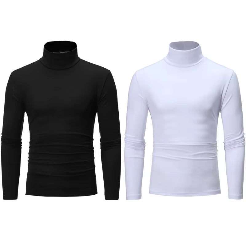 2Pcs Men Thin Warm Tops Men'S Autumn Long-Sleeved Thermal Underwer Male High Collar Fashion T-Shirt
