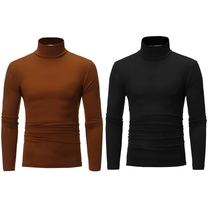 2Pcs Men Thin Warm Tops Men'S Autumn Long-Sleeved Thermal Underwer Male High Collar Fashion T-Shirt