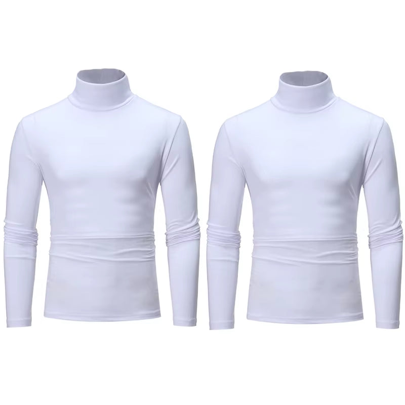 2Pcs Men Thin Warm Tops Men'S Autumn Long-Sleeved Thermal Underwer Male High Collar Fashion T-Shirt