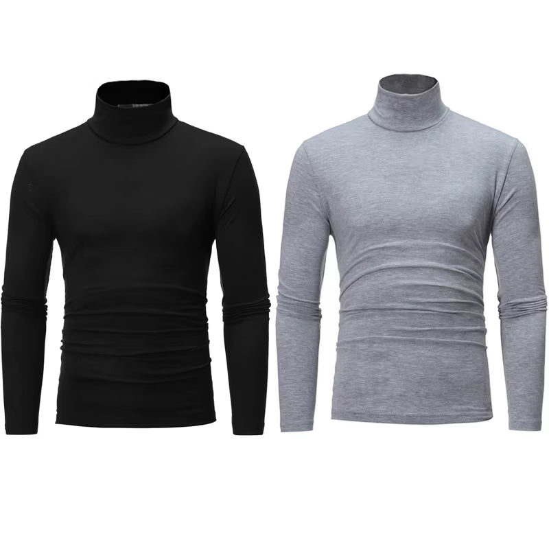 2Pcs Men Thin Warm Tops Men'S Autumn Long-Sleeved Thermal Underwer Male High Collar Fashion T-Shirt