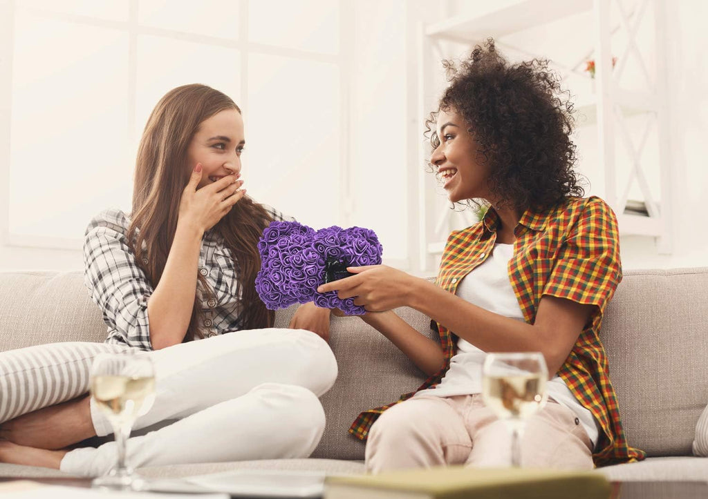 Rose Bear ,Rose Teddy Bear, Flower Bear Cub, Forever Rose Everlasting Flower for Window Display, Anniversary Christmas Valentines Gift (Purple)