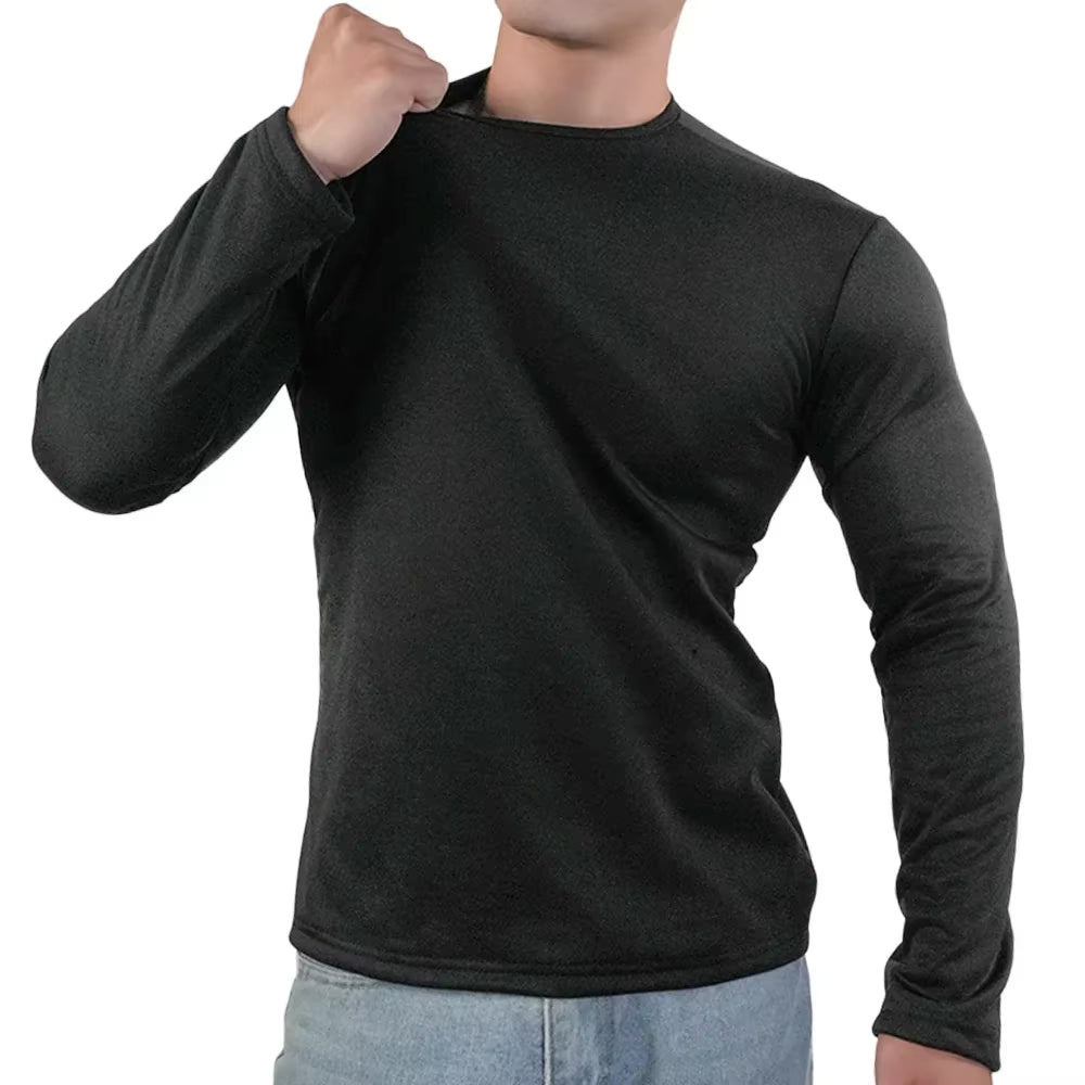 Men'S Winter Thermal Underwear Extreme Cold Weather Long-Sleeved Base Layer Top Fleece Lined New Winter O-Neck Bottoming Shirts