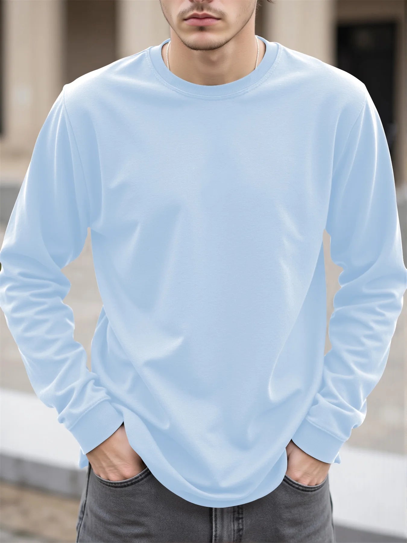 Men's 100% Cotton Long Sleeve T-Shirt Autumn 2025 Crew Neck Loose plus Size High-Quality Comfortable Solid Color Casual Top