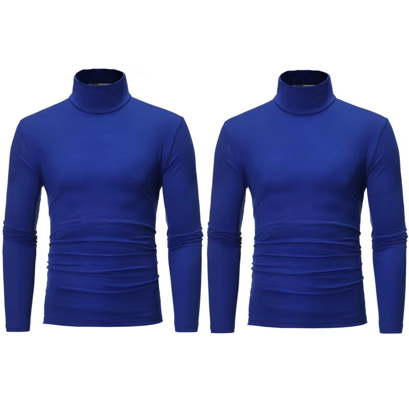 2Pcs Men Thin Warm Tops Men'S Autumn Long-Sleeved Thermal Underwer Male High Collar Fashion T-Shirt
