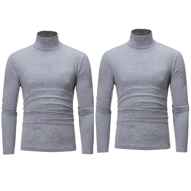 2Pcs Men Thin Warm Tops Men'S Autumn Long-Sleeved Thermal Underwer Male High Collar Fashion T-Shirt
