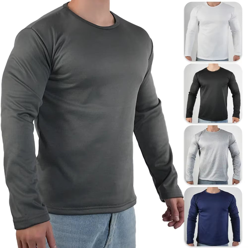 Men'S Winter Thermal Underwear Extreme Cold Weather Long-Sleeved Base Layer Top Fleece Lined New Winter O-Neck Bottoming Shirts