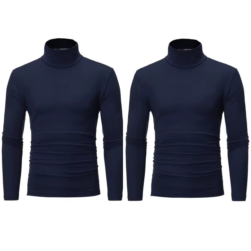 2Pcs Men Thin Warm Tops Men'S Autumn Long-Sleeved Thermal Underwer Male High Collar Fashion T-Shirt