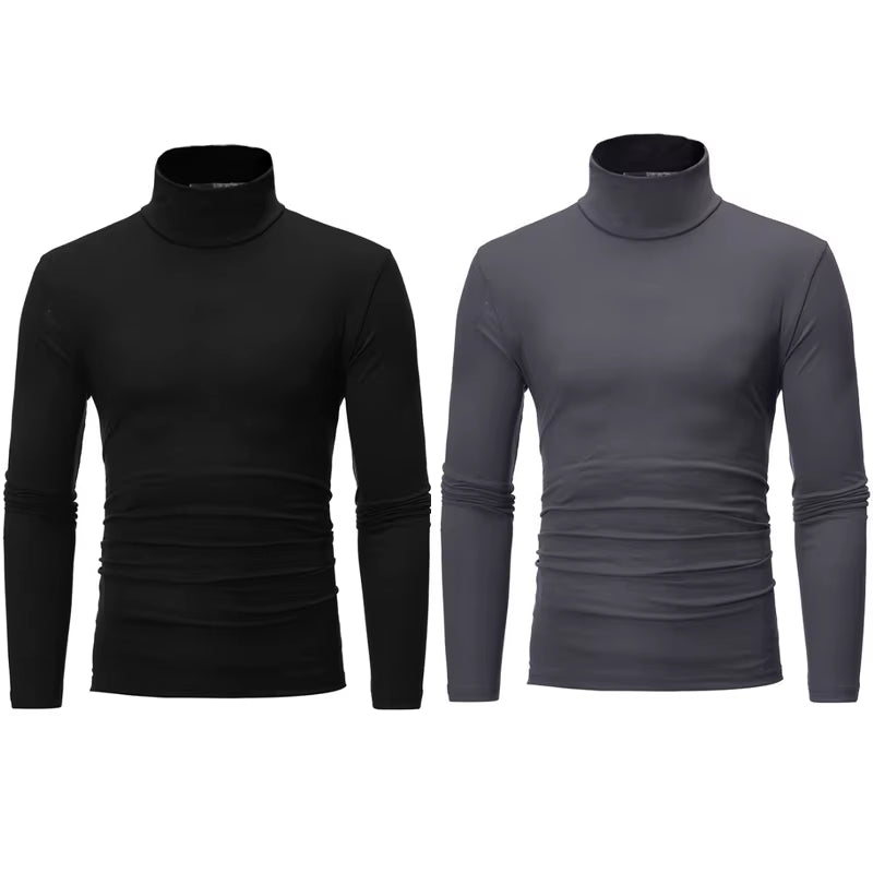 2Pcs Men Thin Warm Tops Men'S Autumn Long-Sleeved Thermal Underwer Male High Collar Fashion T-Shirt
