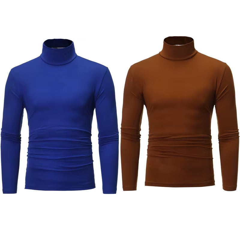 2Pcs Men Thin Warm Tops Men'S Autumn Long-Sleeved Thermal Underwer Male High Collar Fashion T-Shirt