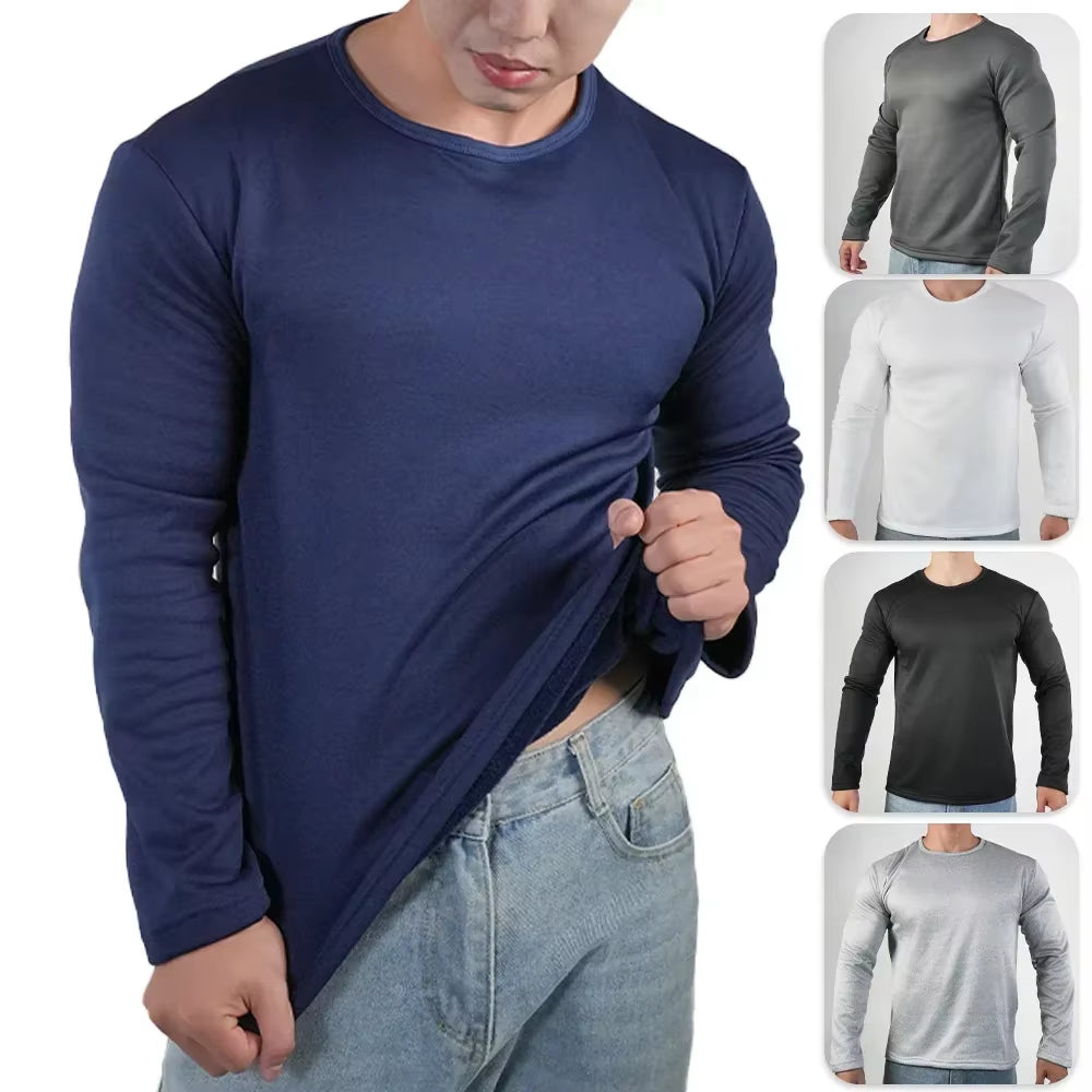 Men'S Winter Thermal Underwear Extreme Cold Weather Long-Sleeved Base Layer Top Fleece Lined New Winter O-Neck Bottoming Shirts