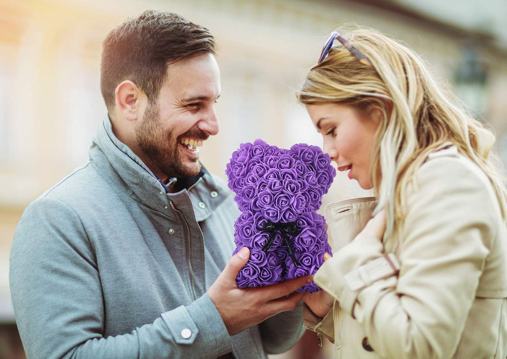 Rose Bear ,Rose Teddy Bear, Flower Bear Cub, Forever Rose Everlasting Flower for Window Display, Anniversary Christmas Valentines Gift (Purple)