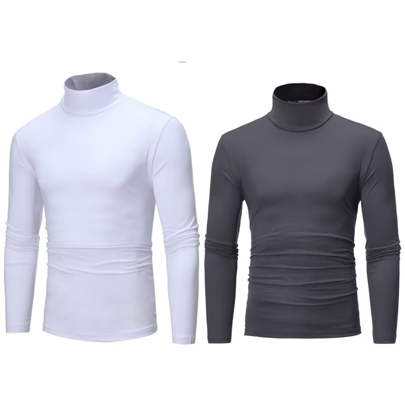 2Pcs Men Thin Warm Tops Men'S Autumn Long-Sleeved Thermal Underwer Male High Collar Fashion T-Shirt
