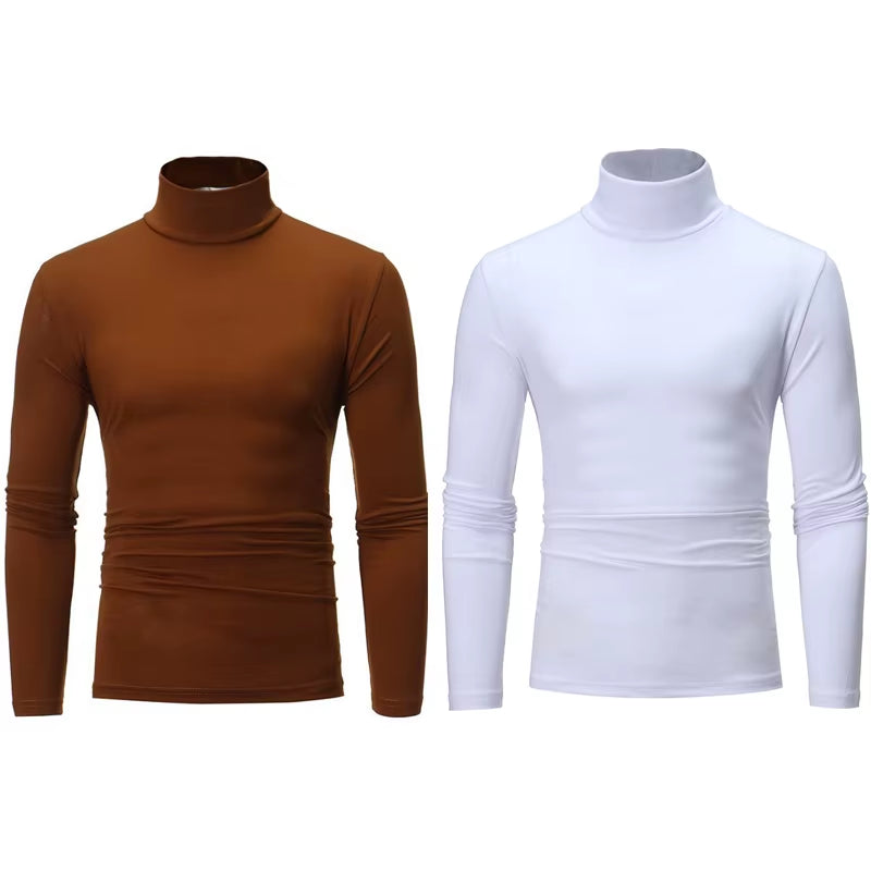 2Pcs Men Thin Warm Tops Men'S Autumn Long-Sleeved Thermal Underwer Male High Collar Fashion T-Shirt