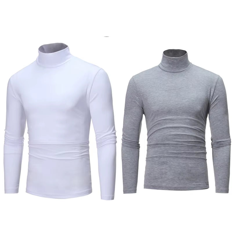 2Pcs Men Thin Warm Tops Men'S Autumn Long-Sleeved Thermal Underwer Male High Collar Fashion T-Shirt