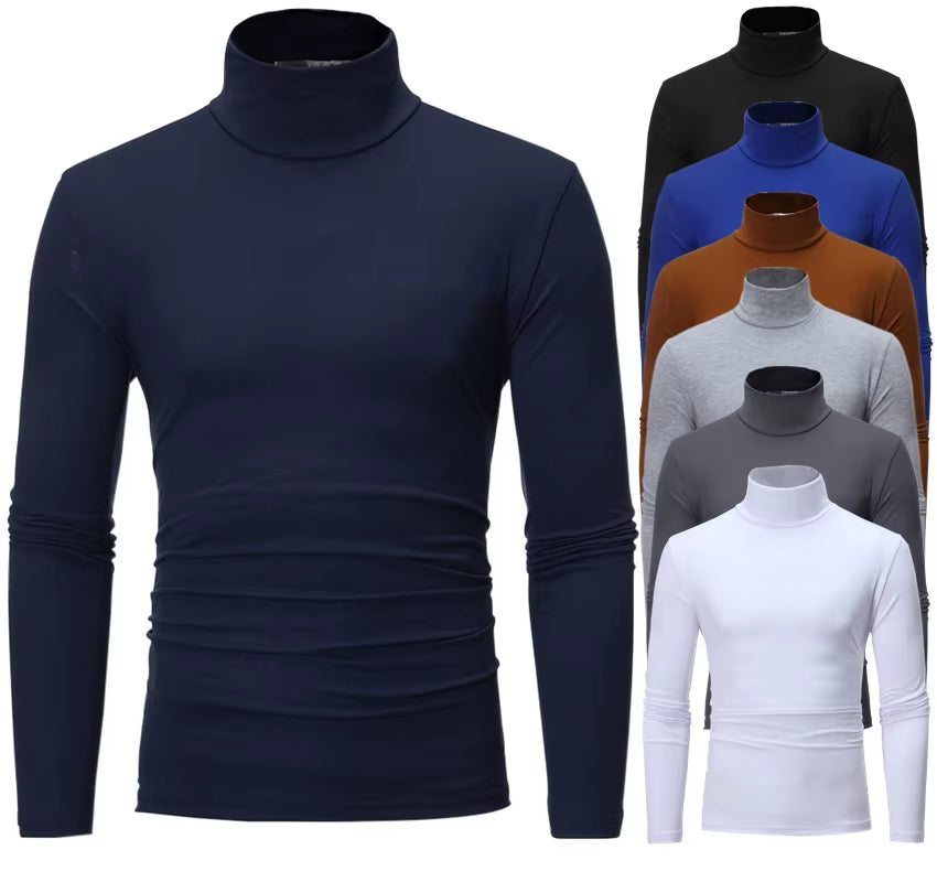 2Pcs Men Thin Warm Tops Men'S Autumn Long-Sleeved Thermal Underwer Male High Collar Fashion T-Shirt