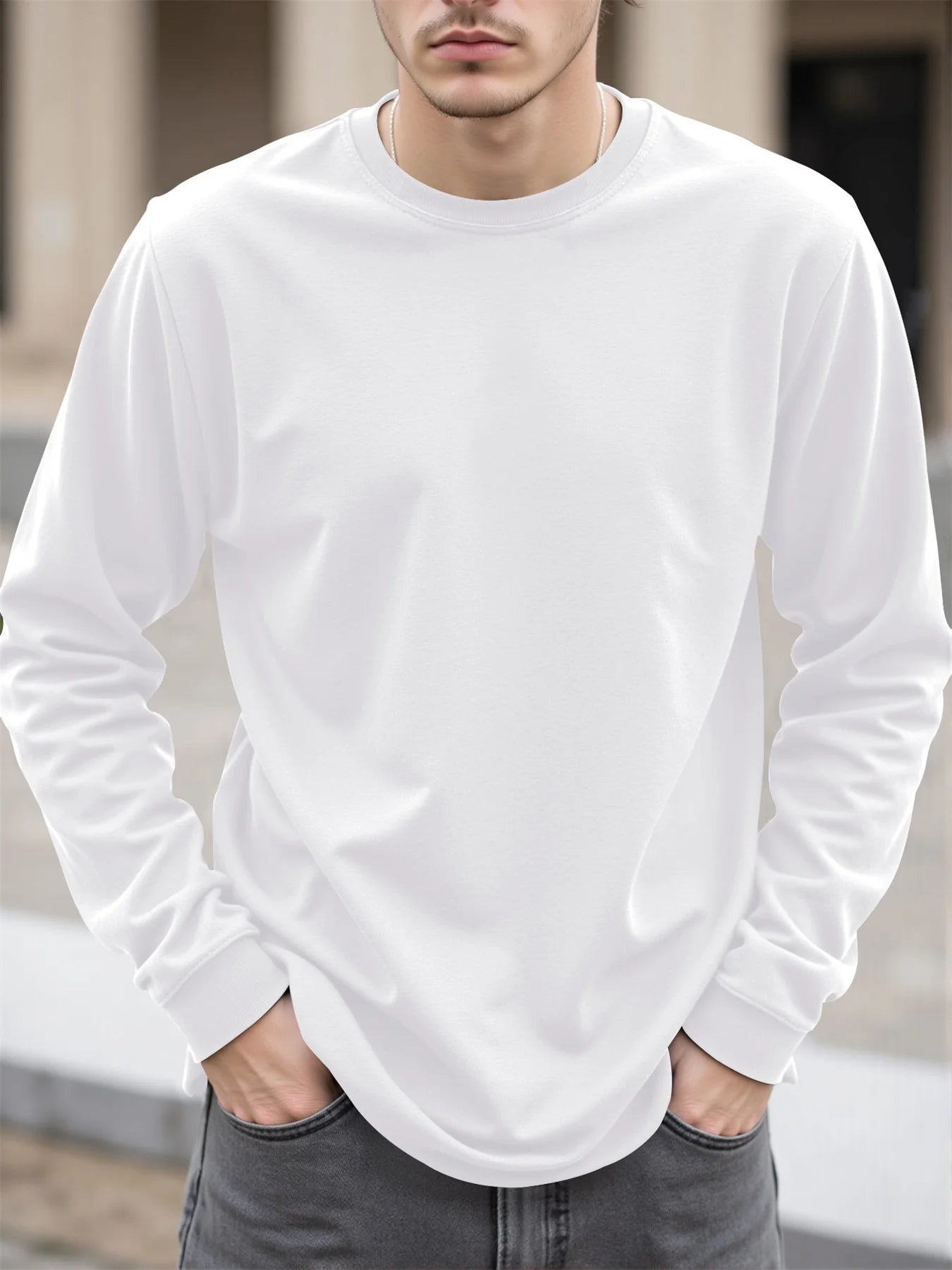 Men's 100% Cotton Long Sleeve T-Shirt Autumn 2025 Crew Neck Loose plus Size High-Quality Comfortable Solid Color Casual Top